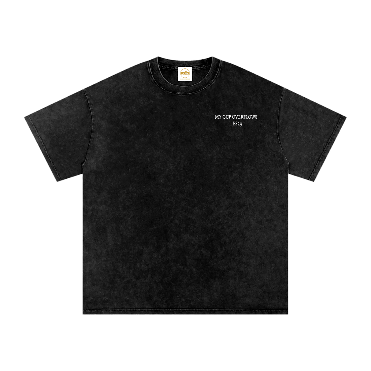 PS23 Embroidery My cup overflows Snow Washed Oversized T-Shirt