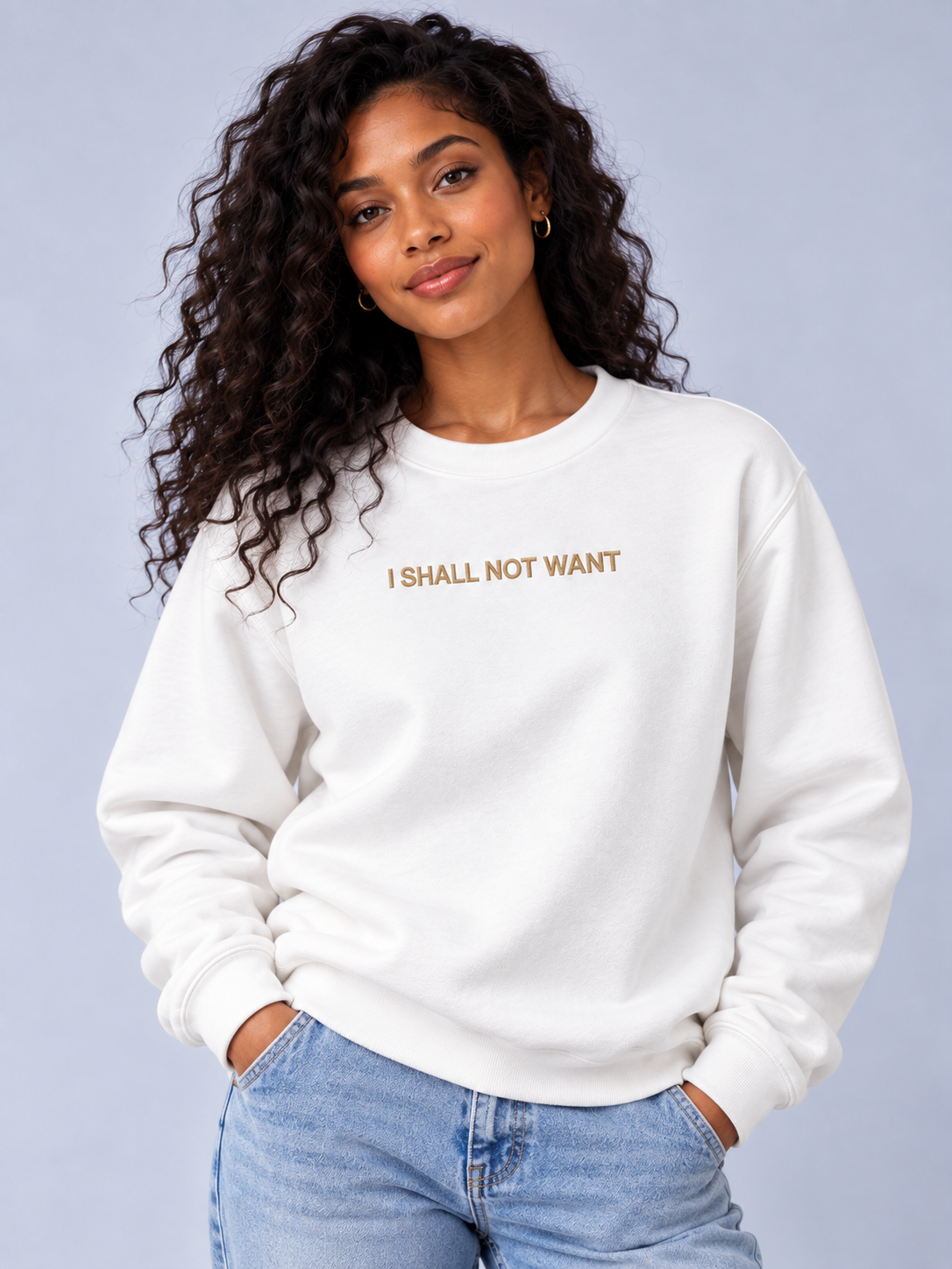PS23 Embroidery I shall not want Essential Heavyweight Crewneck Sweatshirt
