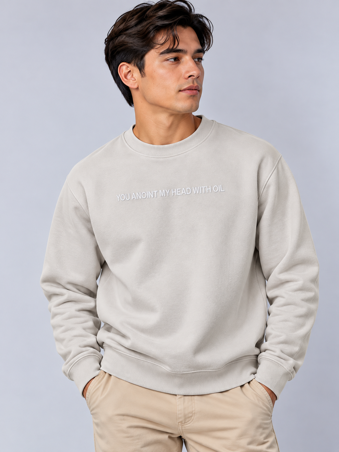 PS23 Embroidery You anoint my head with oil Essential Heavyweight Crewneck Sweatshirt