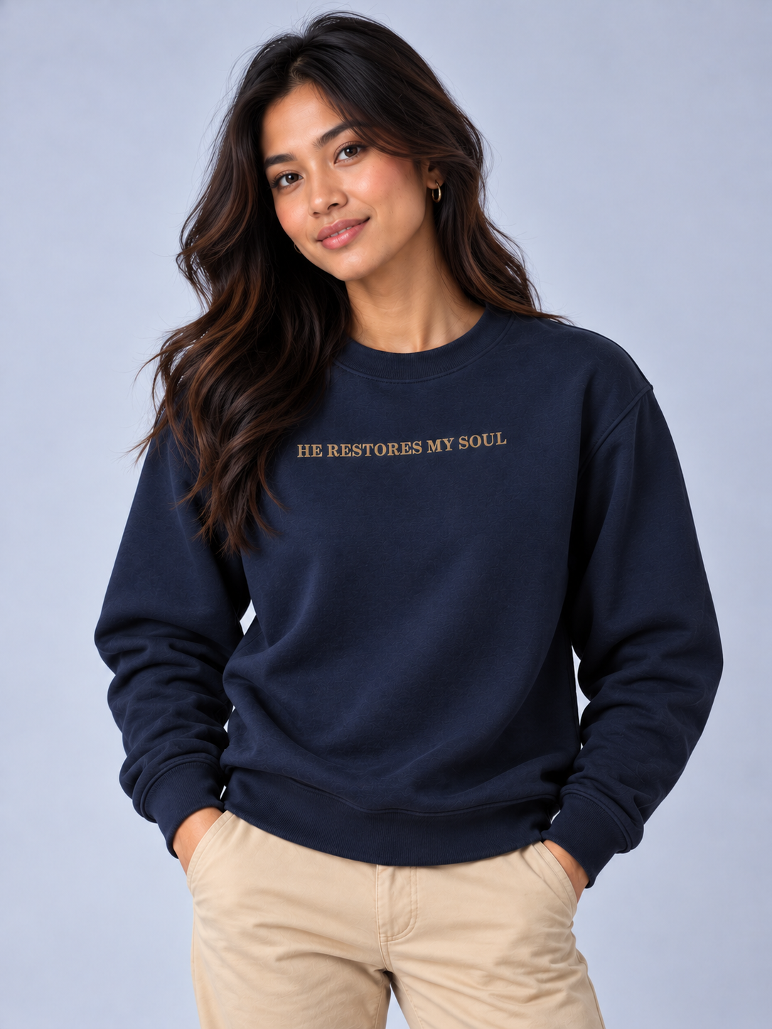 PS23 Embroidery He restores my soul Essential Heavyweight Crewneck Sweatshirt