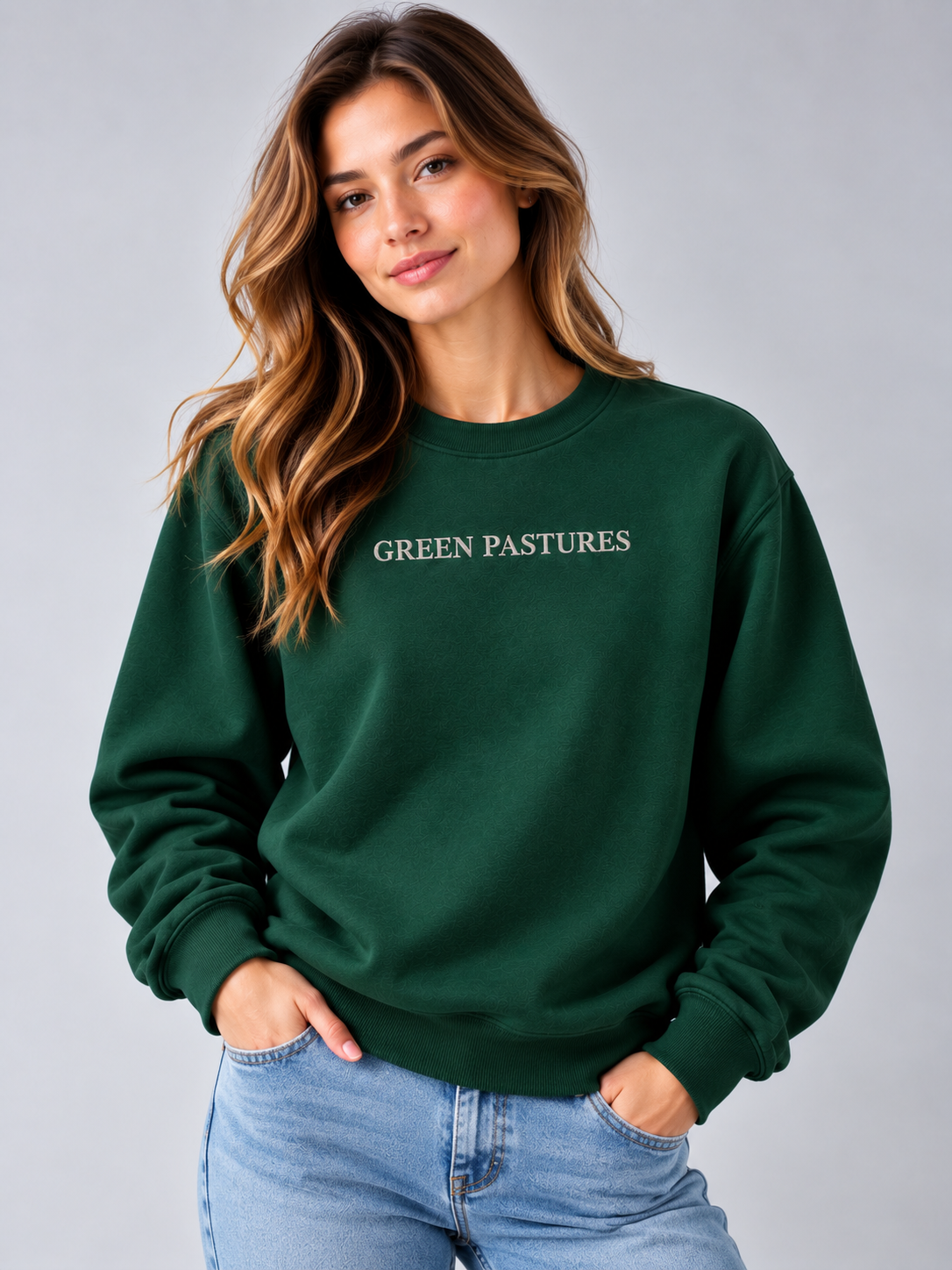 PS23 Embroidery Green Pastures Essential Heavyweight Crewneck Sweatshirt