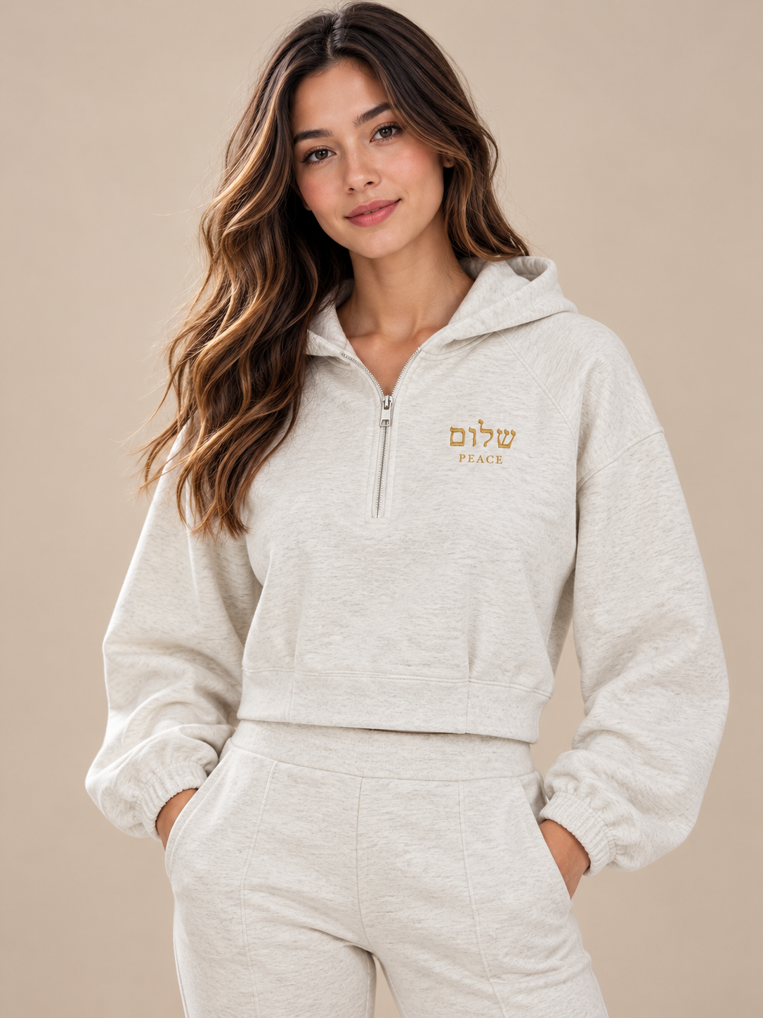 PS23 Hebrew Peace Women’s Boxy Quarter-Zip Hoodie