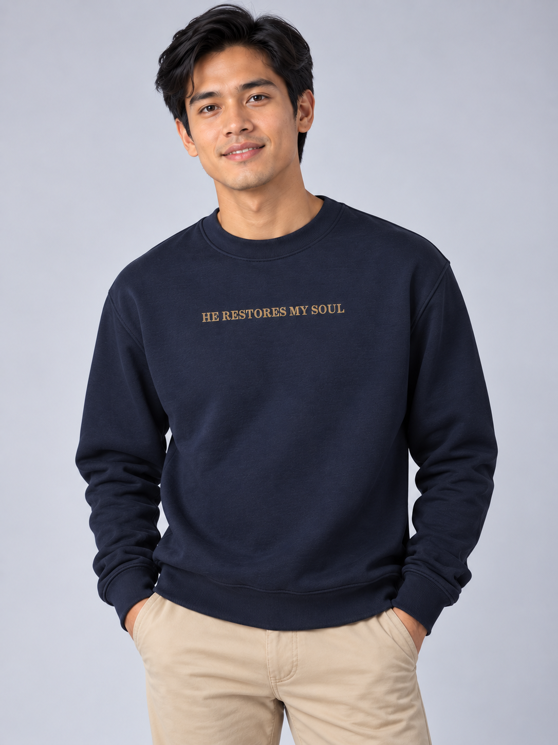 PS23 Embroidery He restores my soul Essential Heavyweight Crewneck Sweatshirt