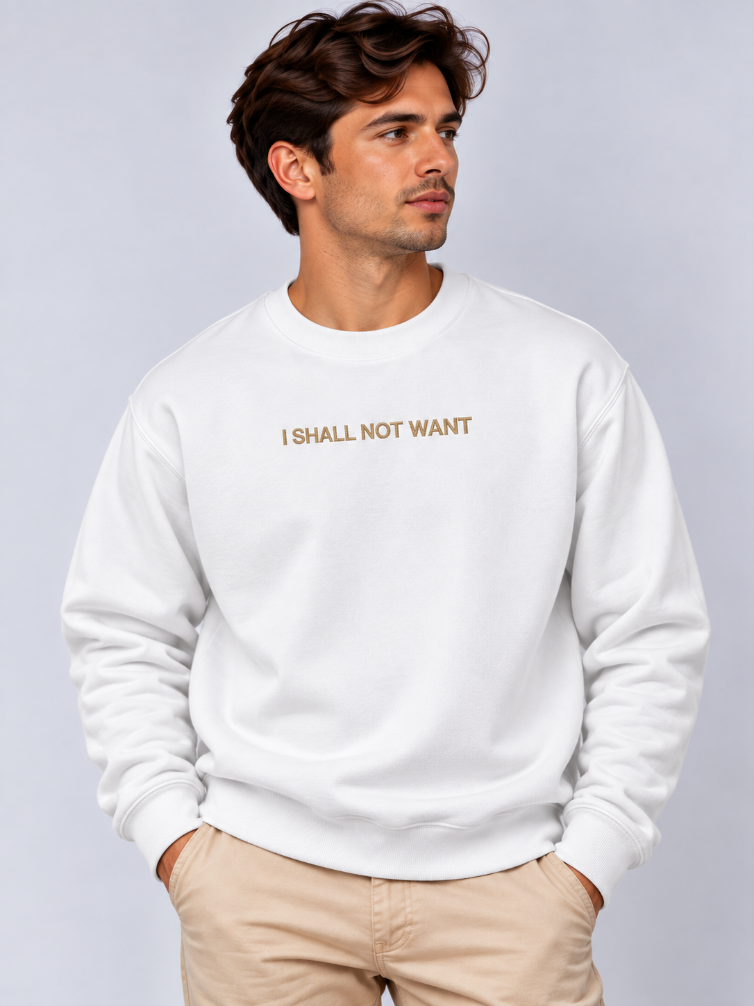 PS23 Embroidery I shall not want Essential Heavyweight Crewneck Sweatshirt