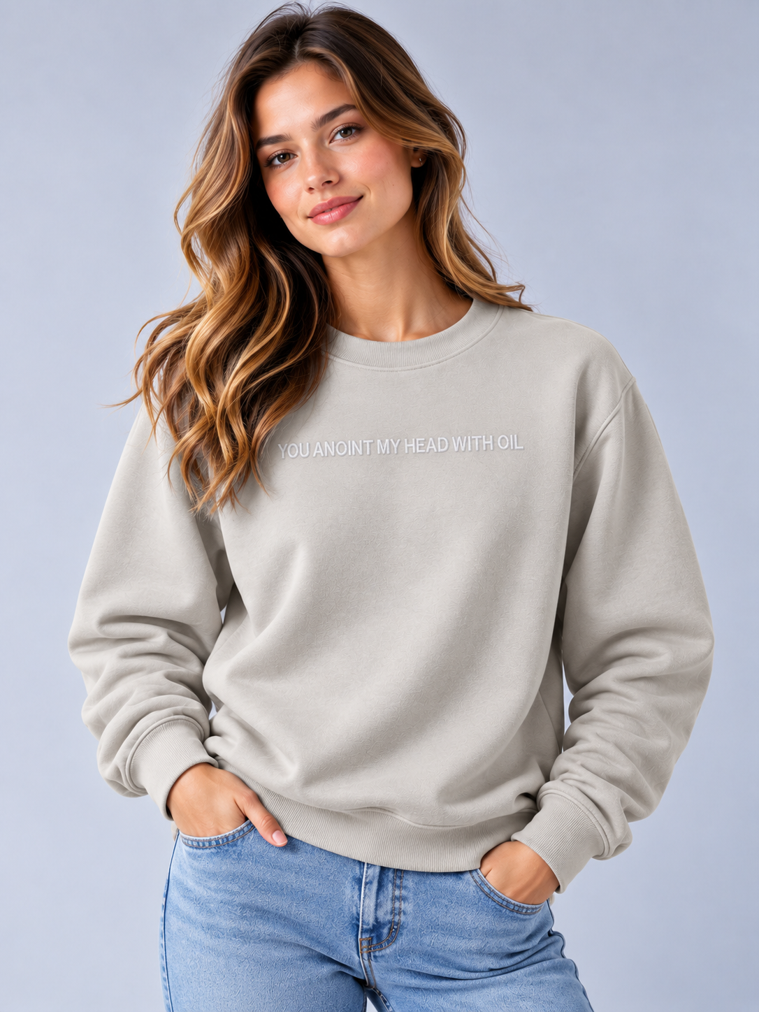 PS23 Embroidery You anoint my head with oil Essential Heavyweight Crewneck Sweatshirt