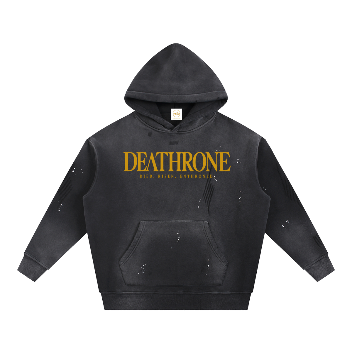 PS23 DEATHRONE Vintage Washed Frayed Fleece Hoodie