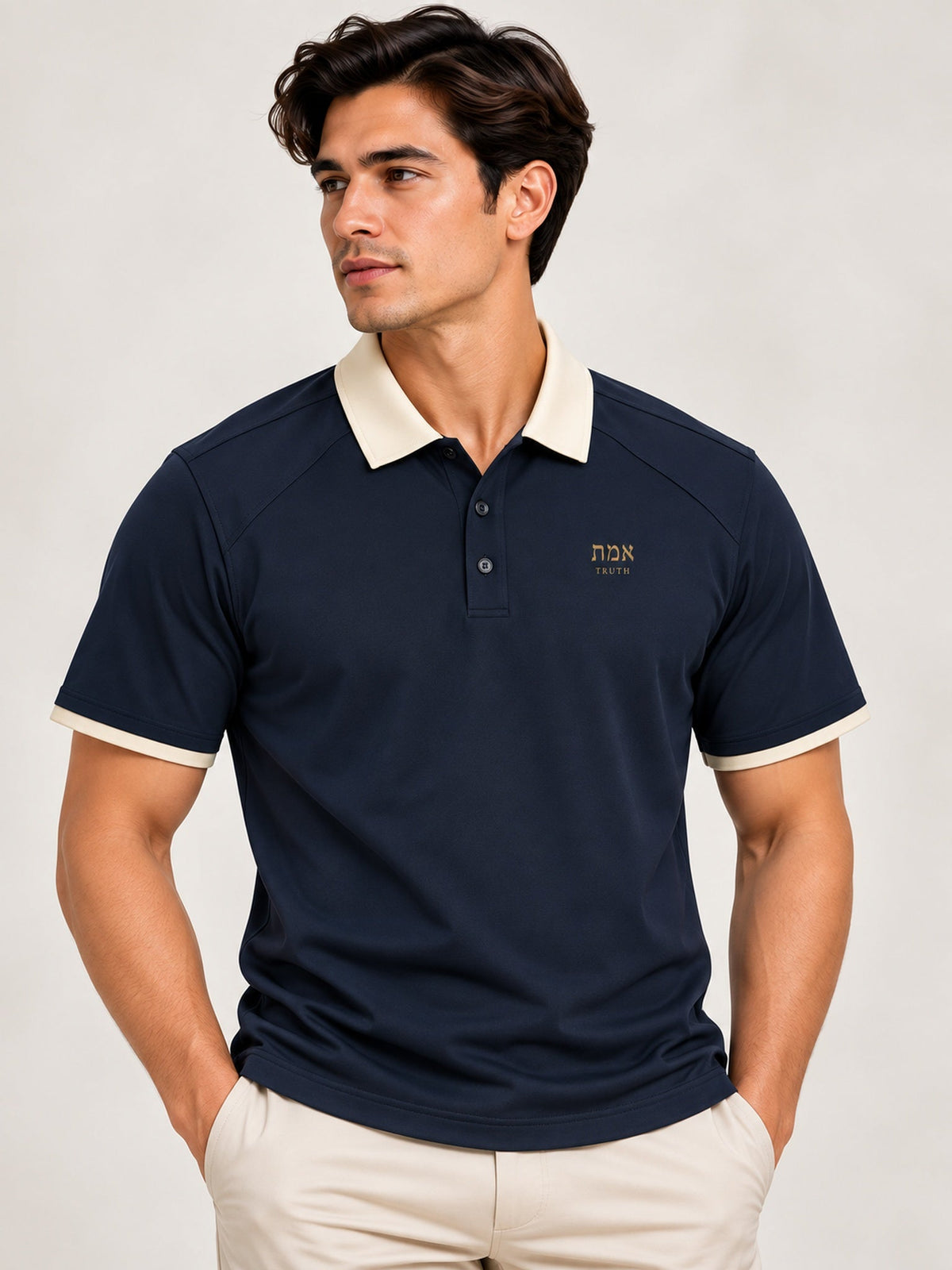 PS23 Hebrew Truth Contrast Collar Raglan Polo Shirt