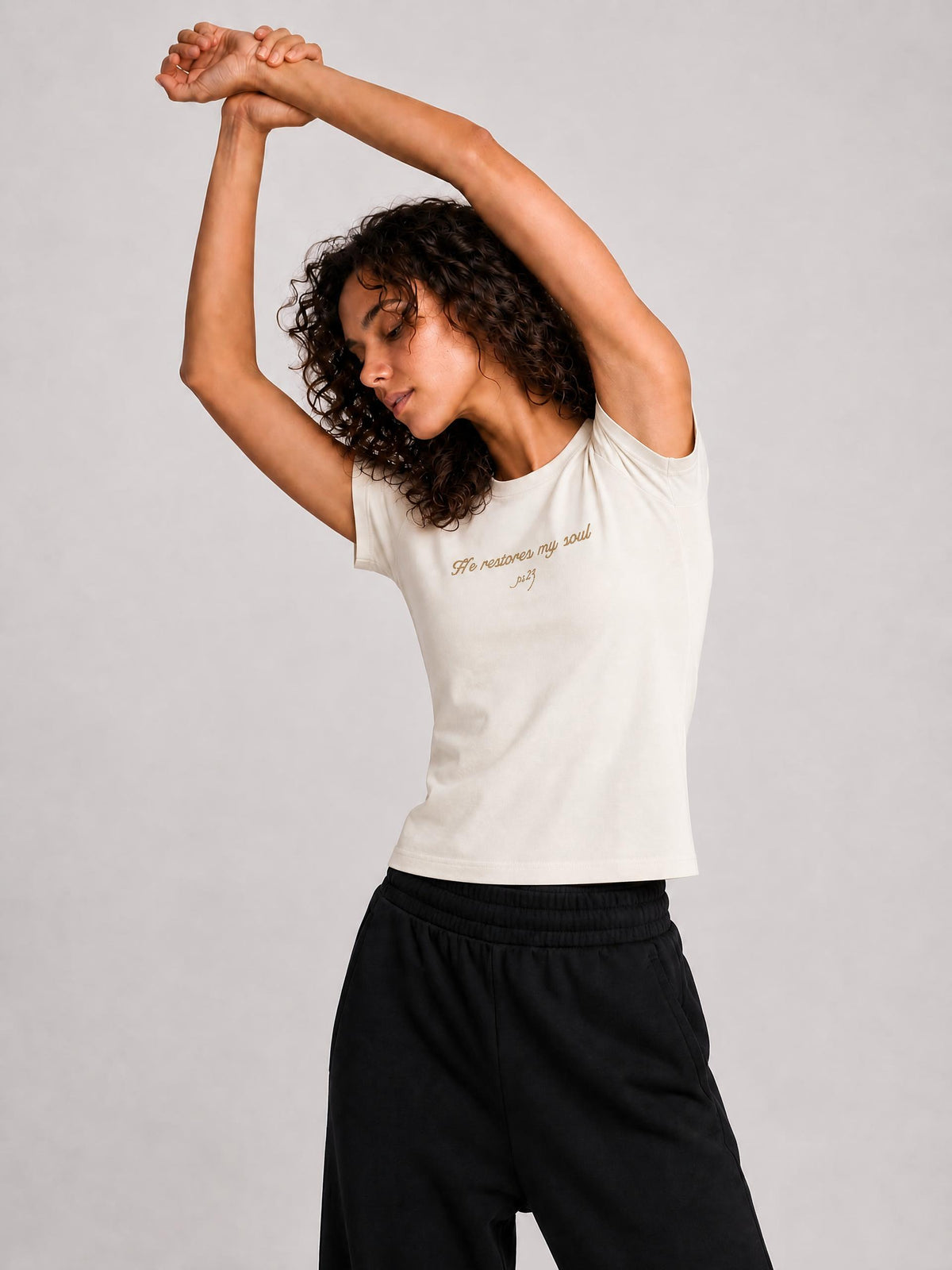PS23 Embroidery He restores my soul Women’s Standard Shoulder T-Shirt