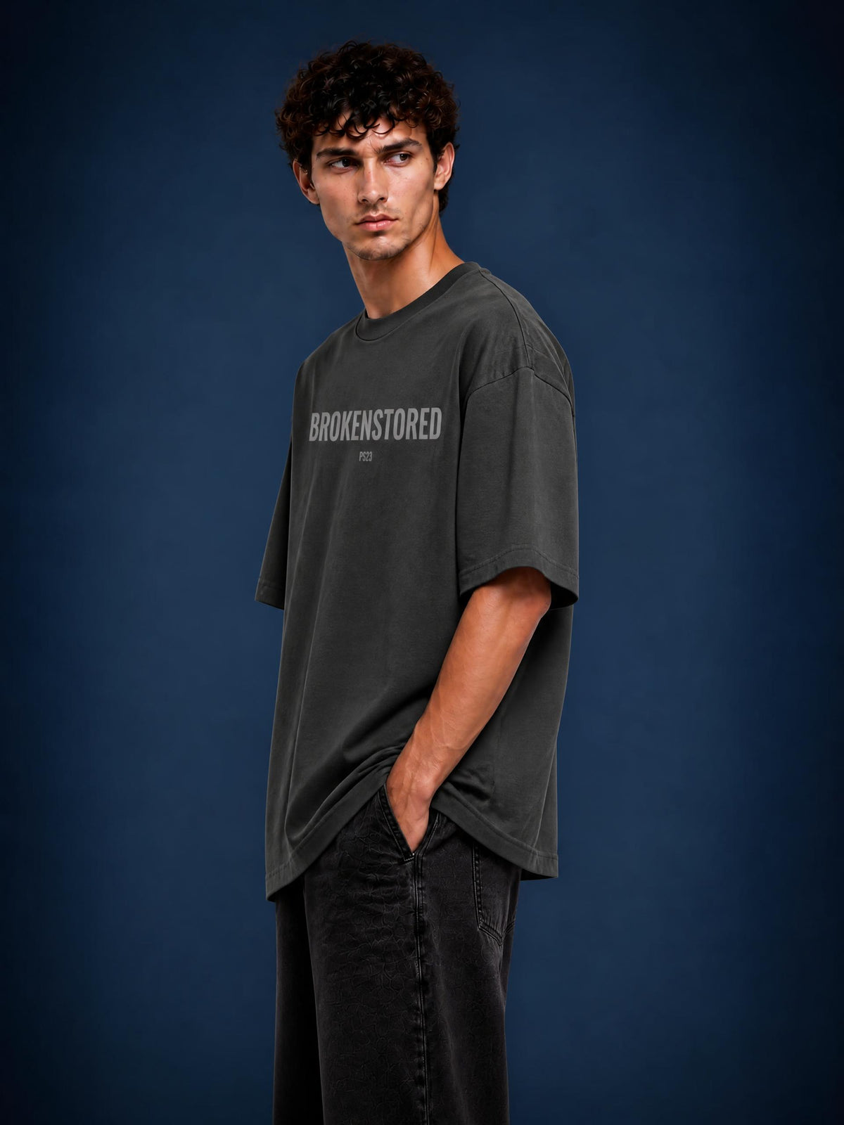 PS23 Brokenstored Grey Oversized Heavyweight T Shirt
