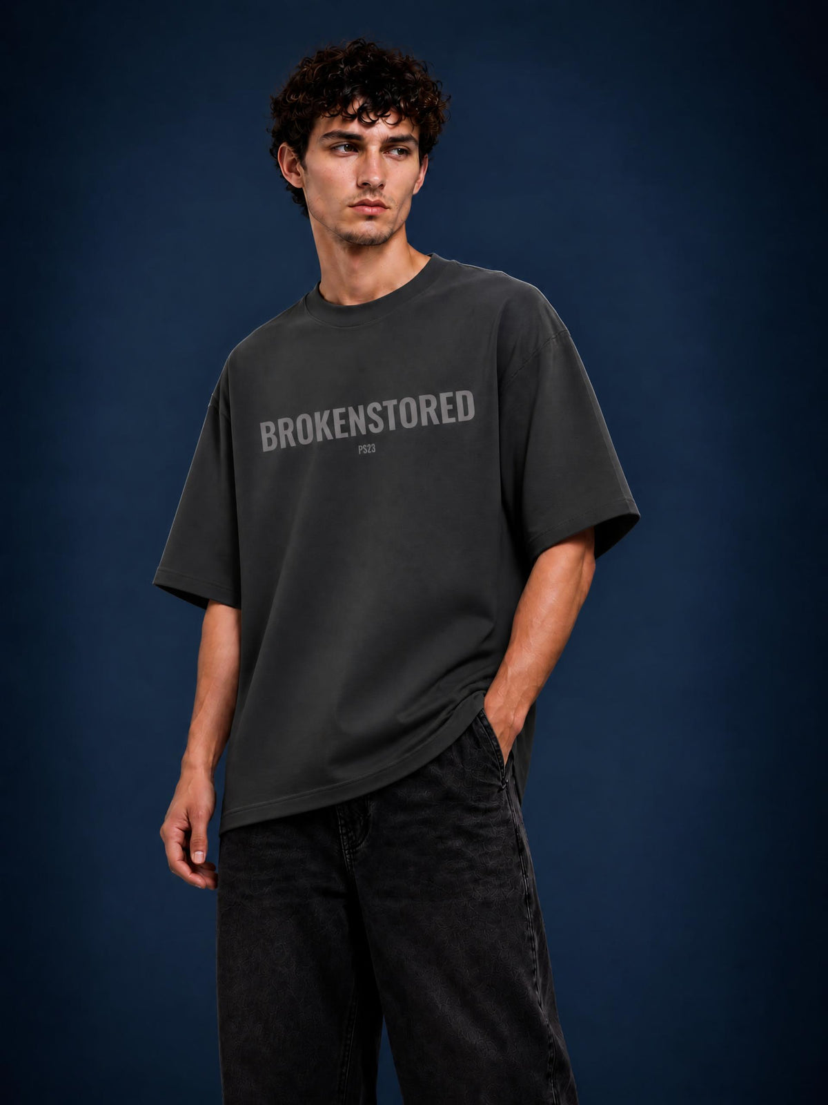 PS23 Brokenstored Grey Oversized Heavyweight T Shirt