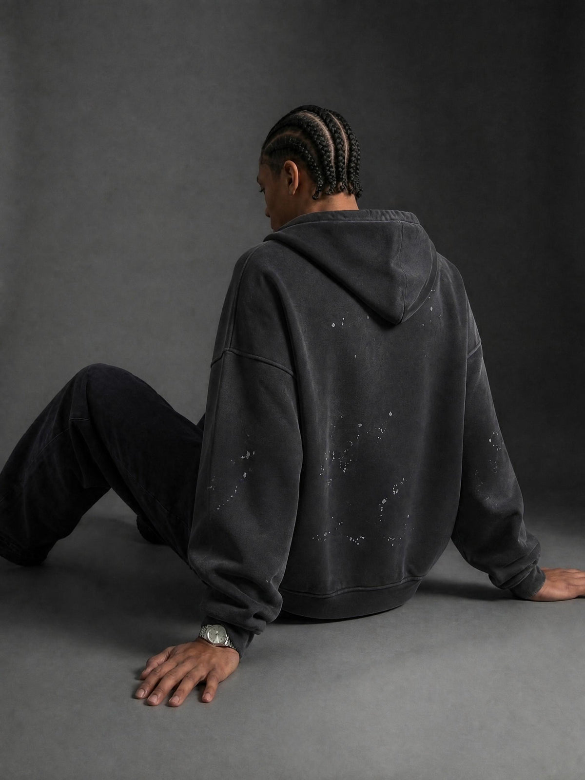 PS23 DEATHRONE Vintage Washed Frayed Fleece Hoodie