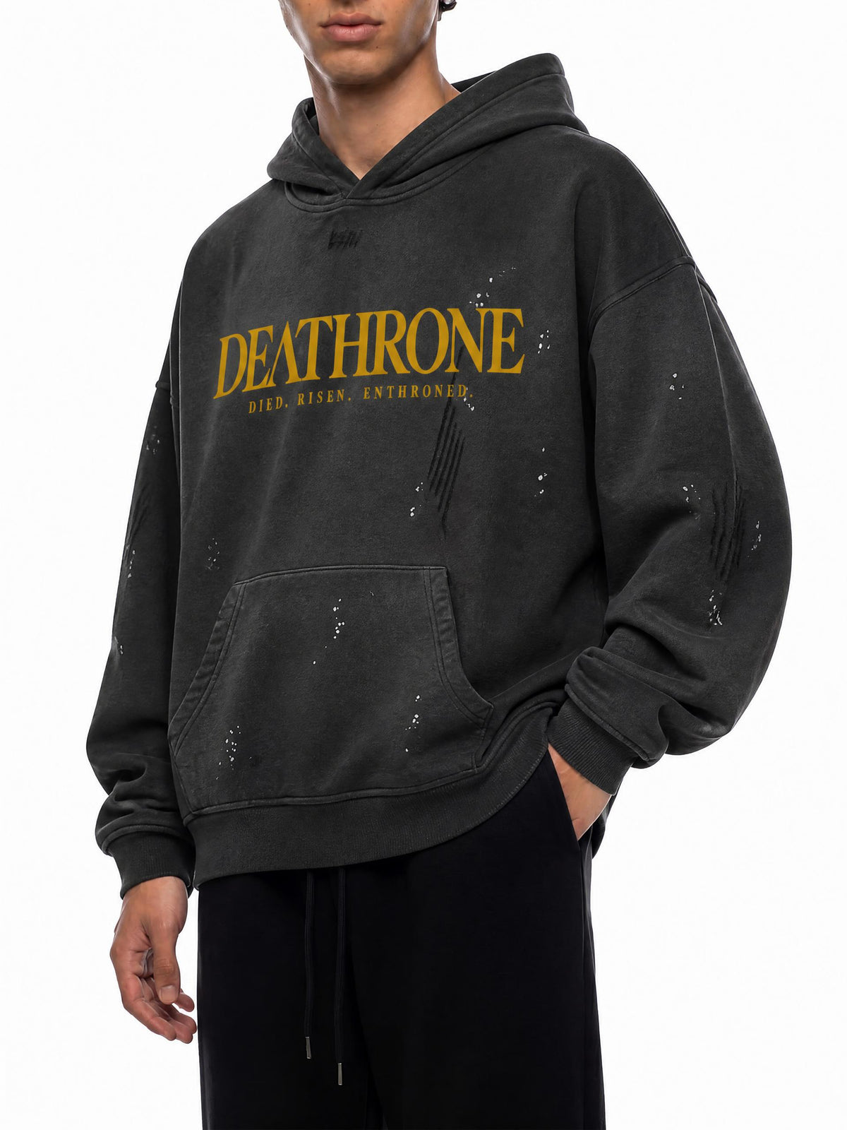 PS23 DEATHRONE Vintage Washed Frayed Fleece Hoodie